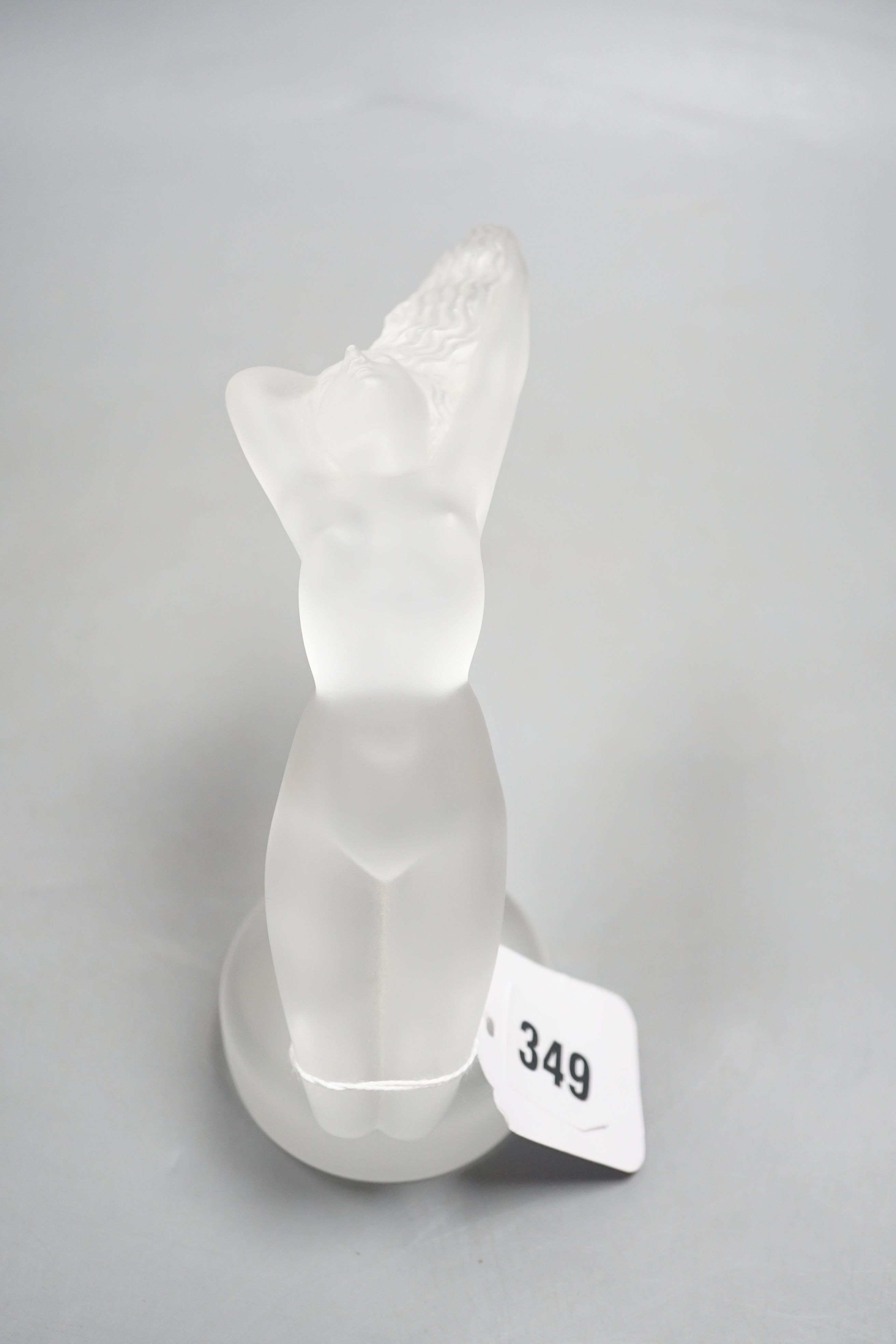 A Lalique frosted glass car mascot reclining nude, 'Chrysis' - 14cm tall